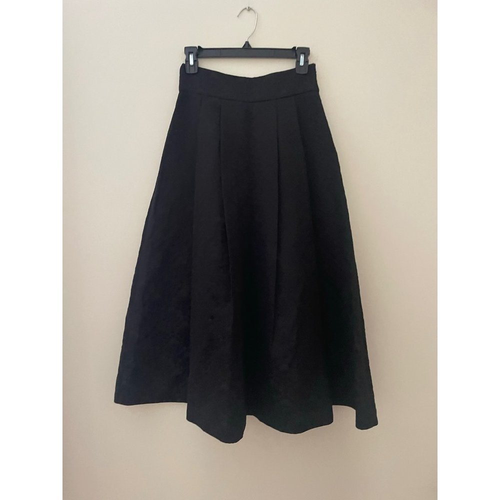 Peacebird retro style Black Mid-calf Length Brocade Pleated Skirt Size M classic